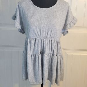 NWT Adorable Grey Short Sleeve Babydoll Top (0079)